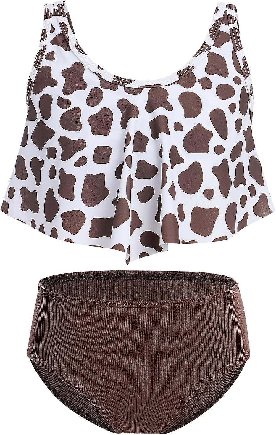 Girls Sunflower Two Piece Bikini Swimsuit Ruffle Flounce Crop Top High Waisted Bathing Suit