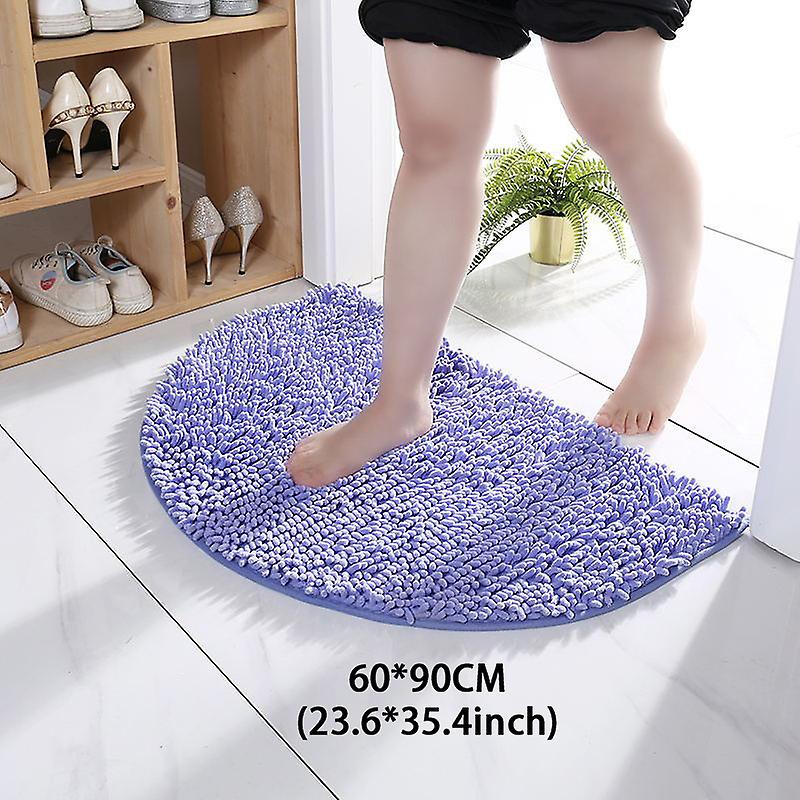 1pc Soft And Comfortable Chenille Semicircle Shaggy Rug For Bathroom And Bedroom - Anti-skid And Absorbent Carpet For Toilet And Household - Durable F