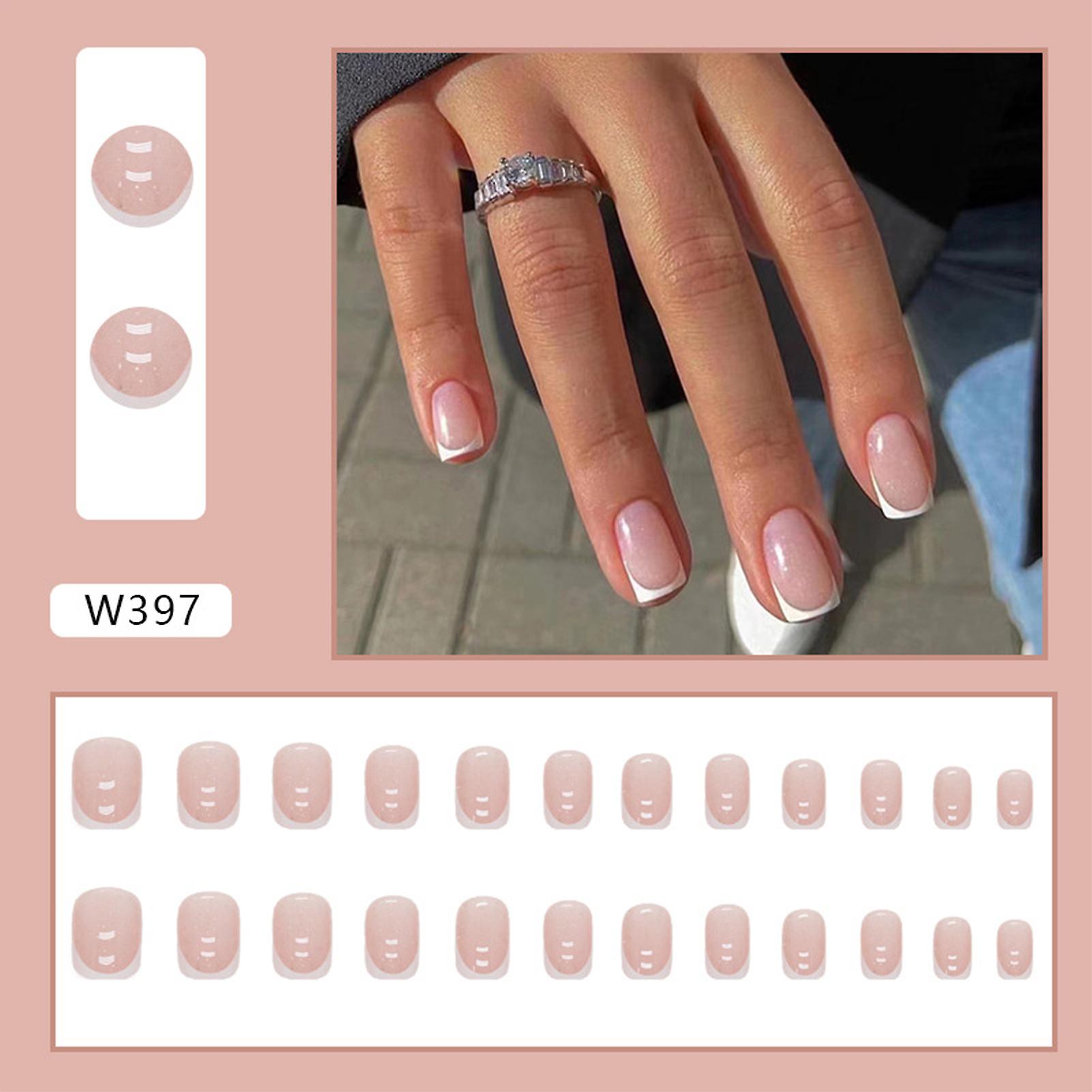 Glossy Pink Short Square Fake Nails Reusable Com