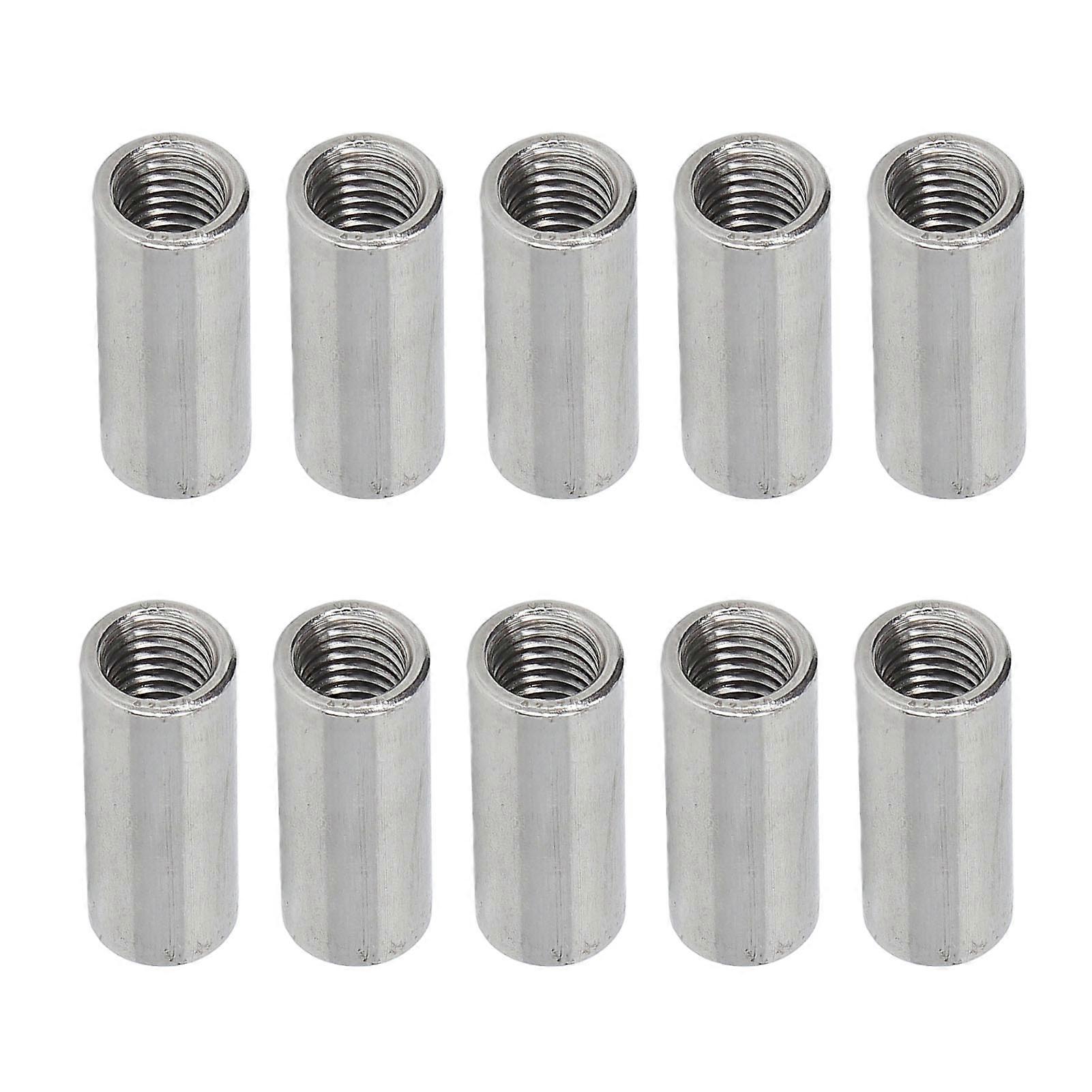 10PCS Round Coupling Nuts 304 Stainless Steel Female Thread Cylindrical Connection Nut Set