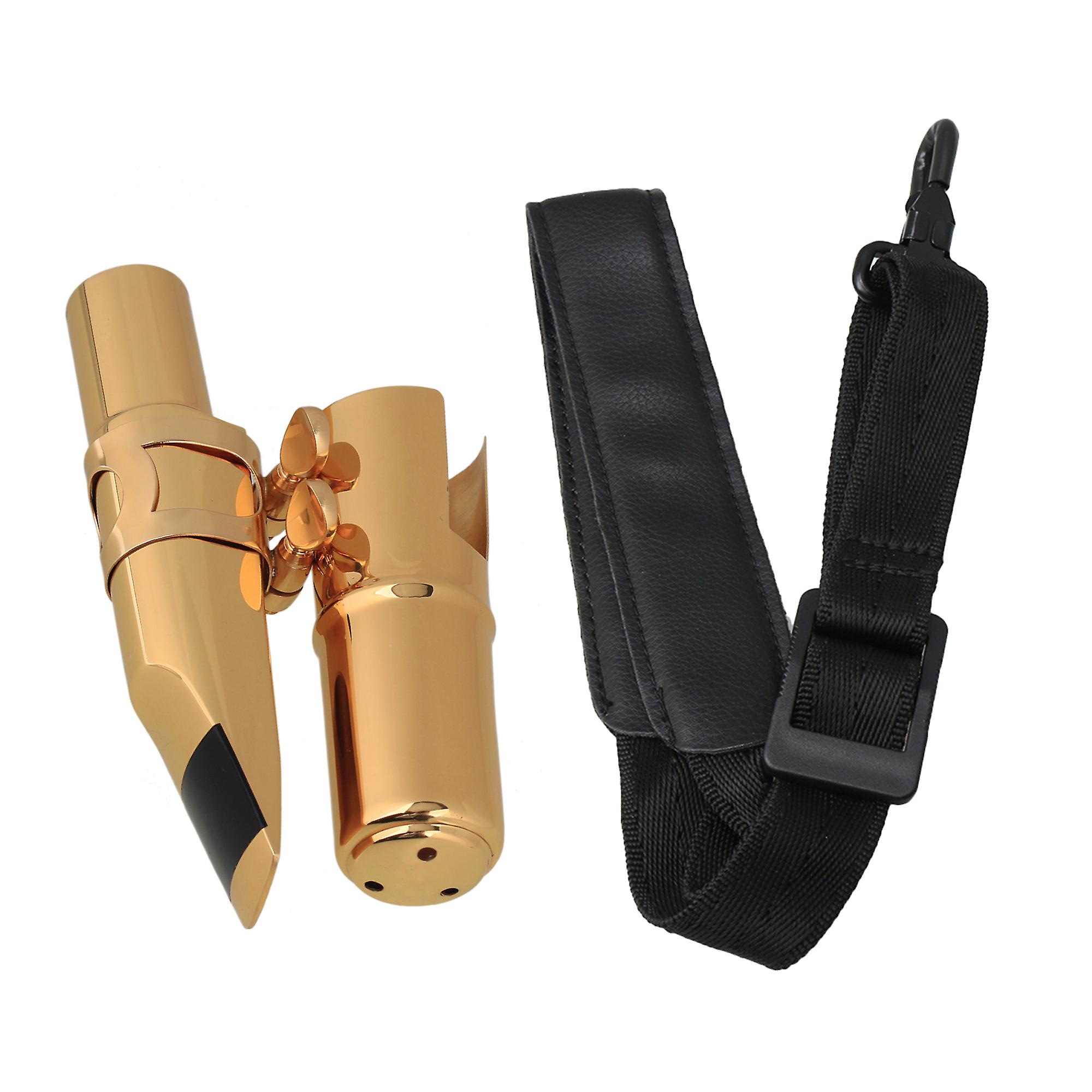 2Pcs 6# Tenor B Flat Sax Mouthpiece Golden for Beginner with Neck Strap