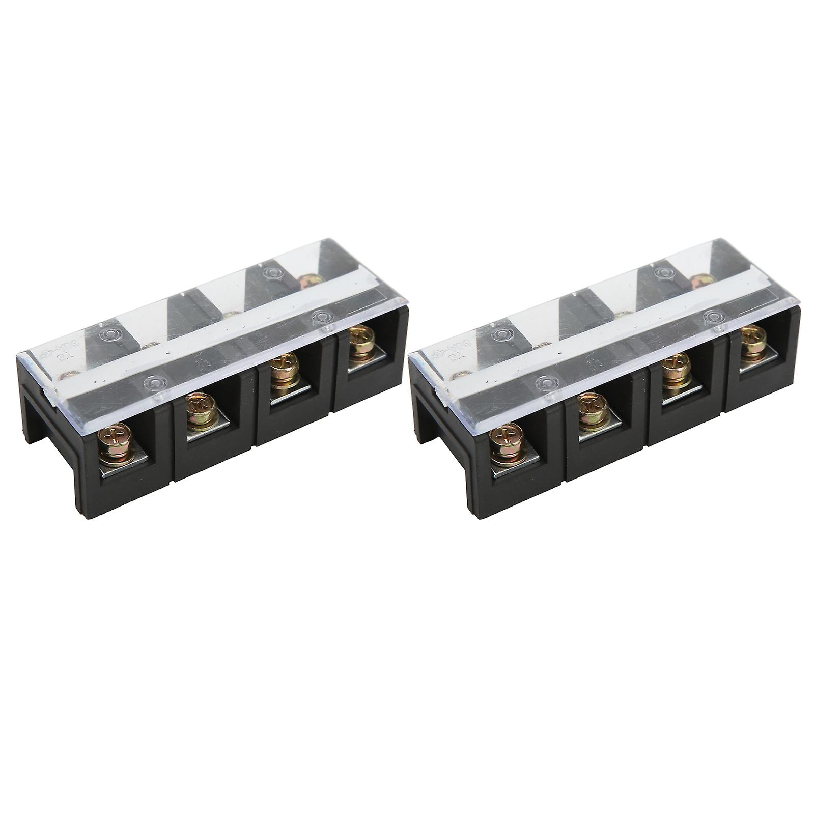 2 Pcs Terminal Block Dual Rows 60A 600V Compact Terminal Block Barrier Strip with PC Shell for Power Distribution System 4 Positions（604）