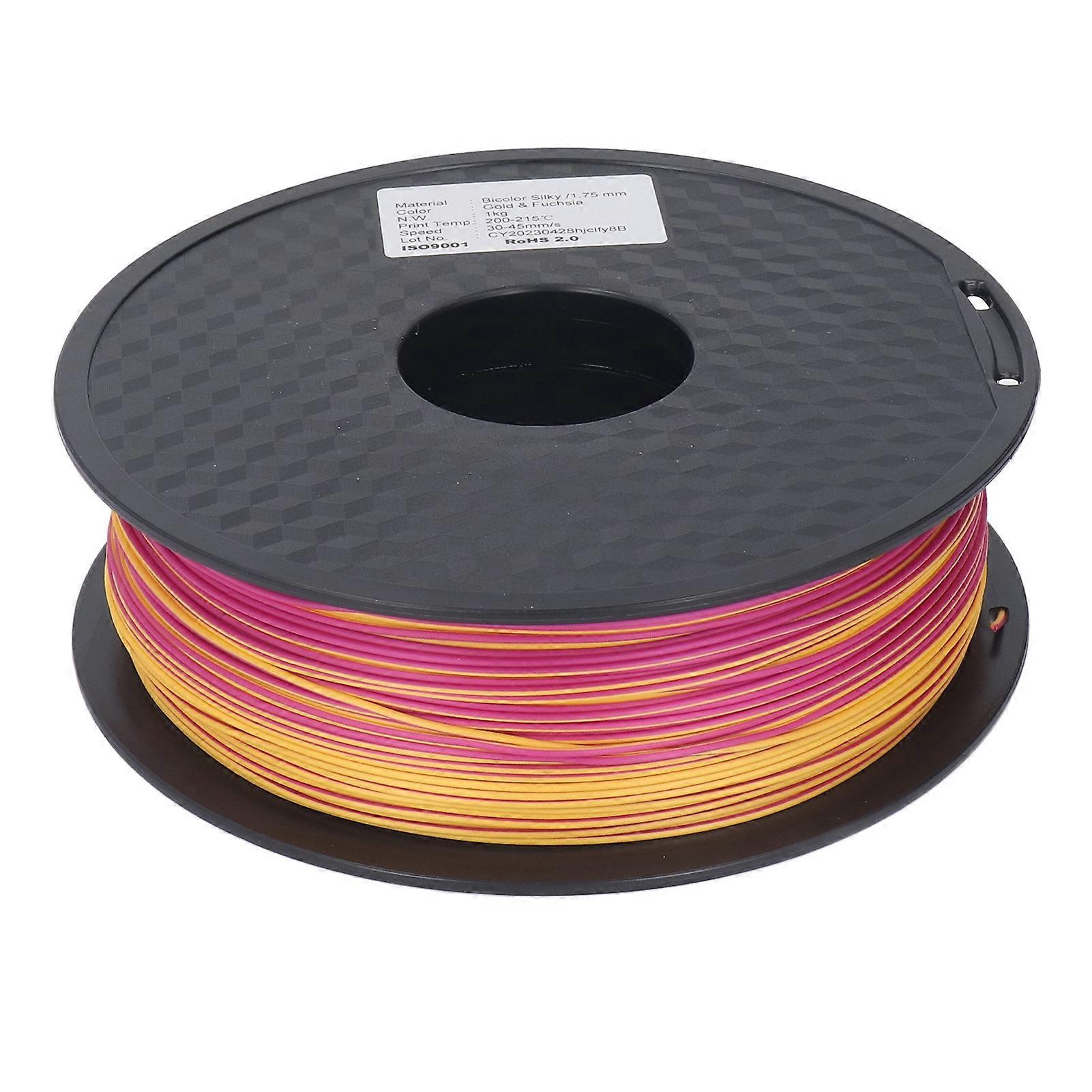 PLa 3D Printer Filament 1.75mm, Coextrusion Rainbow Filament Gold and Purplish Red Silk Filament Shiny PLa Clog Free 3D Printer Filament for 3D