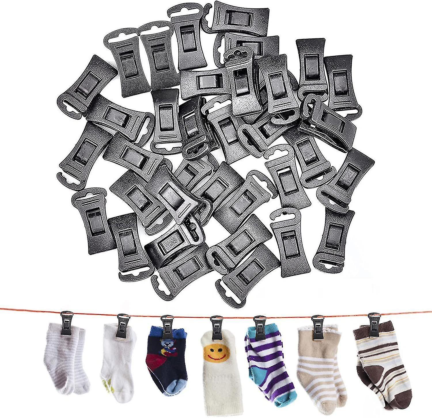 40 Sock Clips Without Steel, For Washing Machine And Dryer, And Directly In The Drawer, Without Clipping Or Pairing. Clothes Line Hook. Plastic Withou