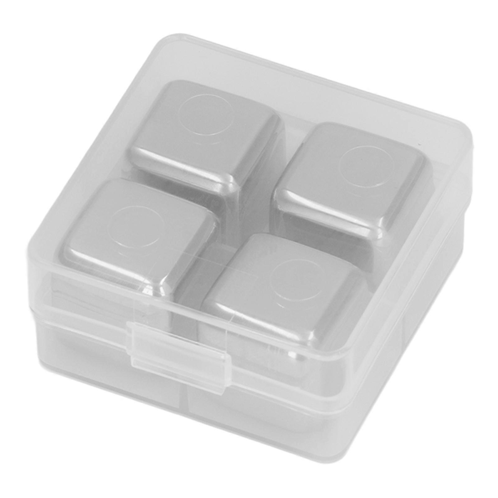4PCS Whiskey Chilling Stones Stainless Steel Ice Cube Harmless Reusable Rocks with Storage Box for Birthday Valentine