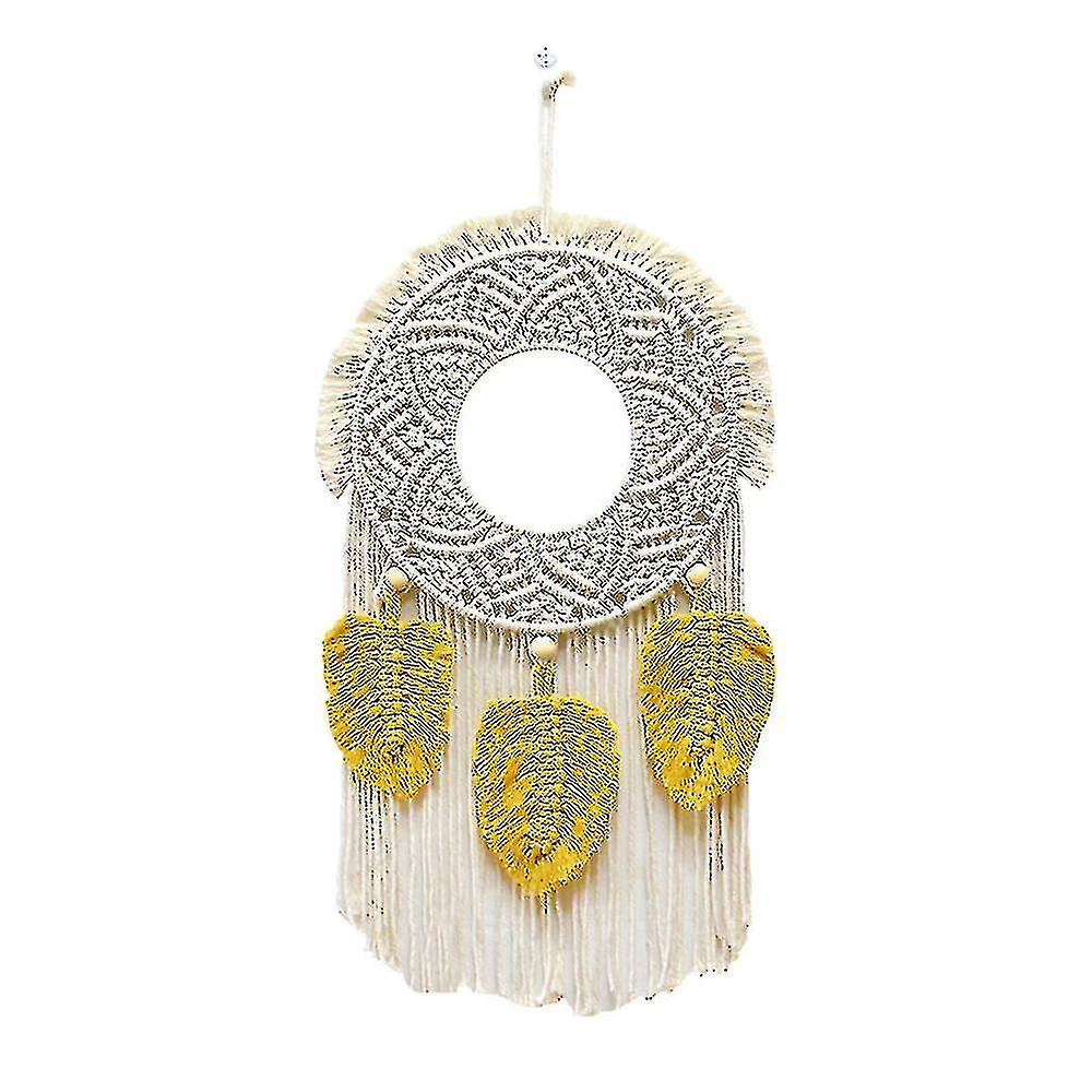 Macrame Feather Wall Hanging Boho Woven Tapestry - Beige&yellow