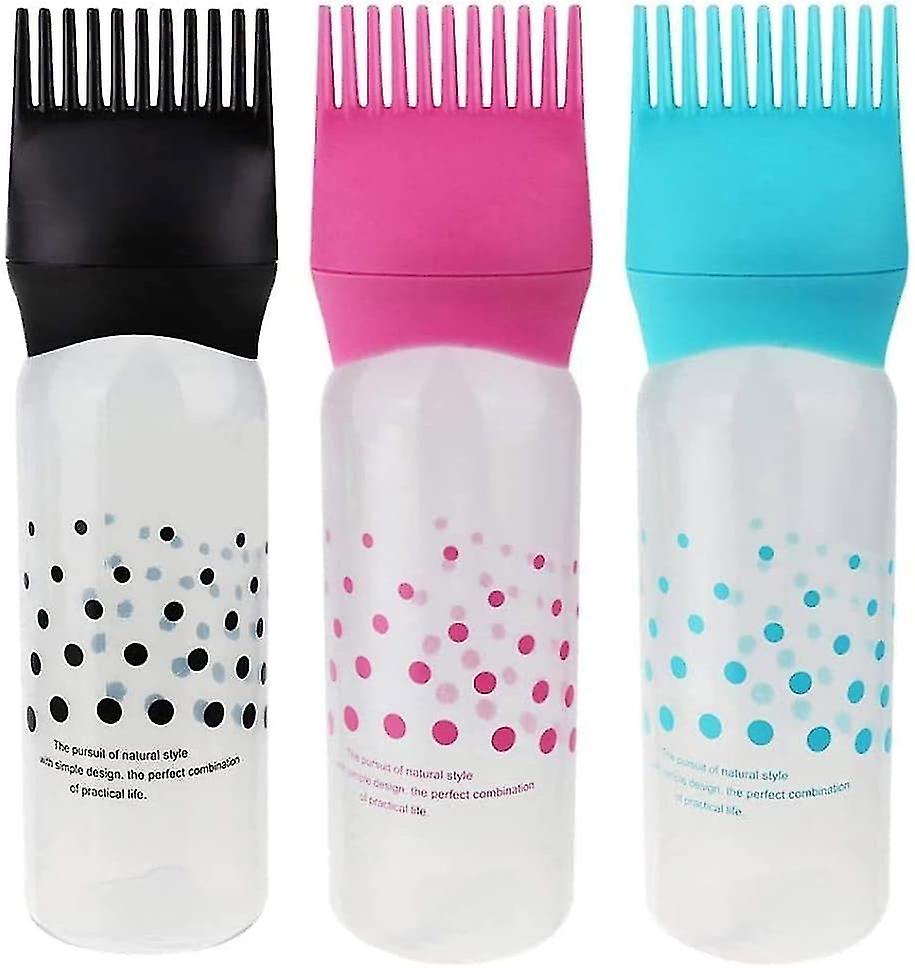 (rose + bleu + noir) 3 flacons applicateurs Peigne à racines Flacon applicateur de teinture capillaire Flacon distributeur de brosse applicateur Flacon de teinture capillaire Salon