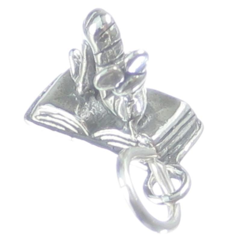 Bookworm Sterling Silver Charm .925 X 1 Book Worm Reader Reading Charms