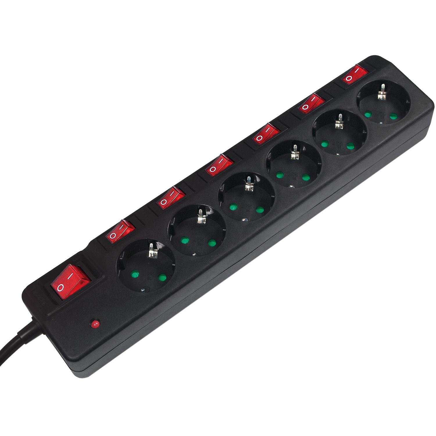 Branch socket with separate switch 6-way Black