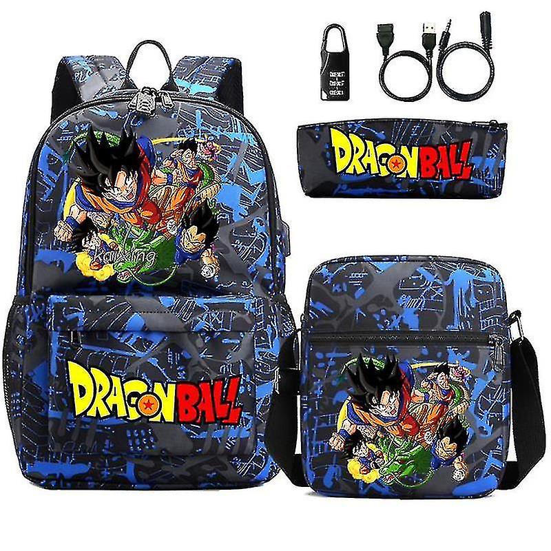 Bioworld Dragon Ball Z Backpack Lunch Box Drawstring Bag Keychain Pencil Case 5 Pc Set