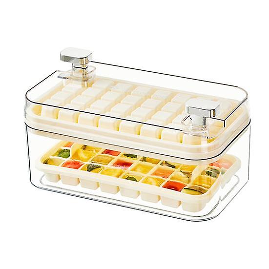 Ice Cube Mold with Lid Bin Scoop 64 Cavities One Button Release Ice Trays Container for Chilling Drinks Coffee Juice Cocktails Wine Whiskey