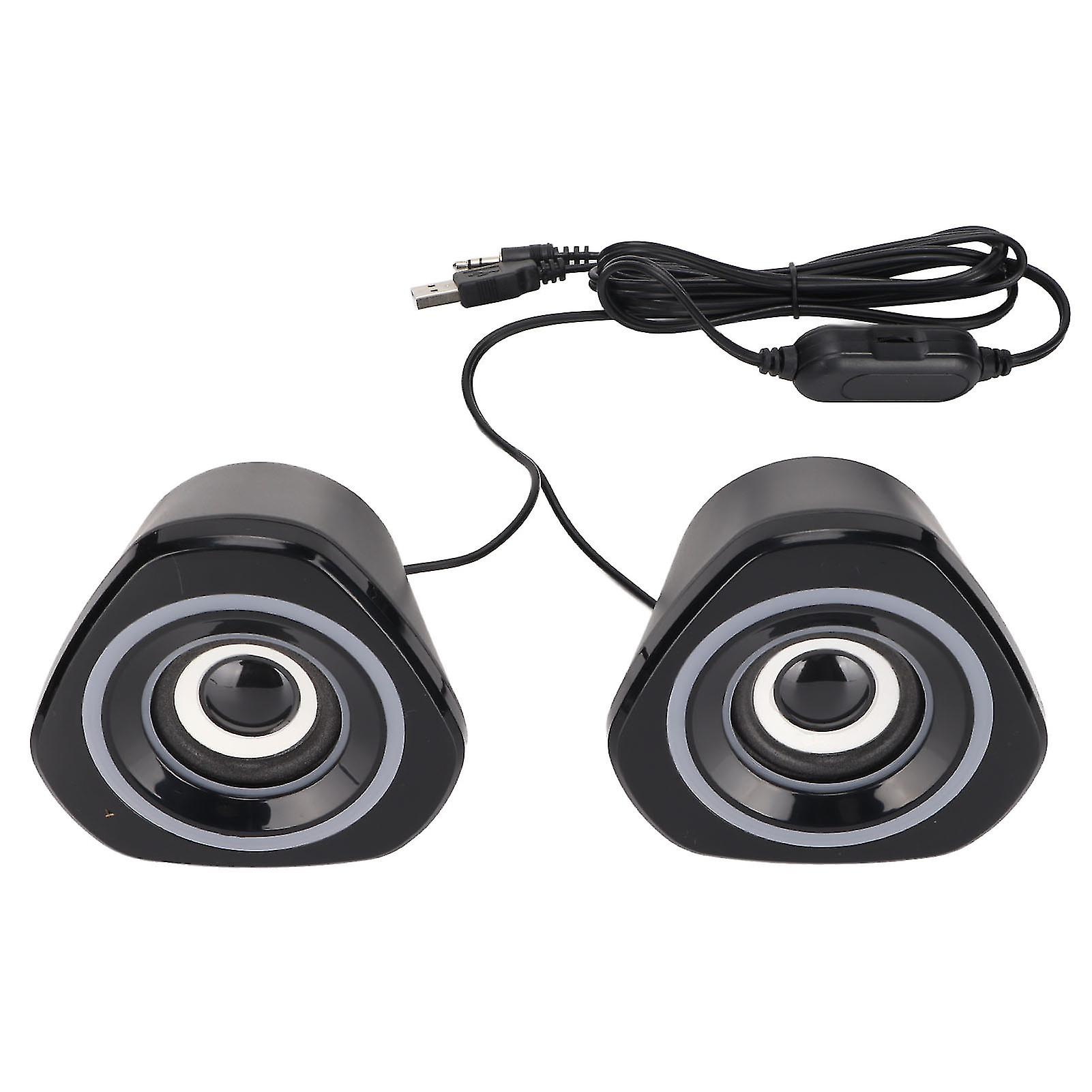 Computer Speakers Small USB Powered Plug and Play Wired Desktop Speakers with LED Light for Xbox PC SmartphoneStandard Black Blue Light