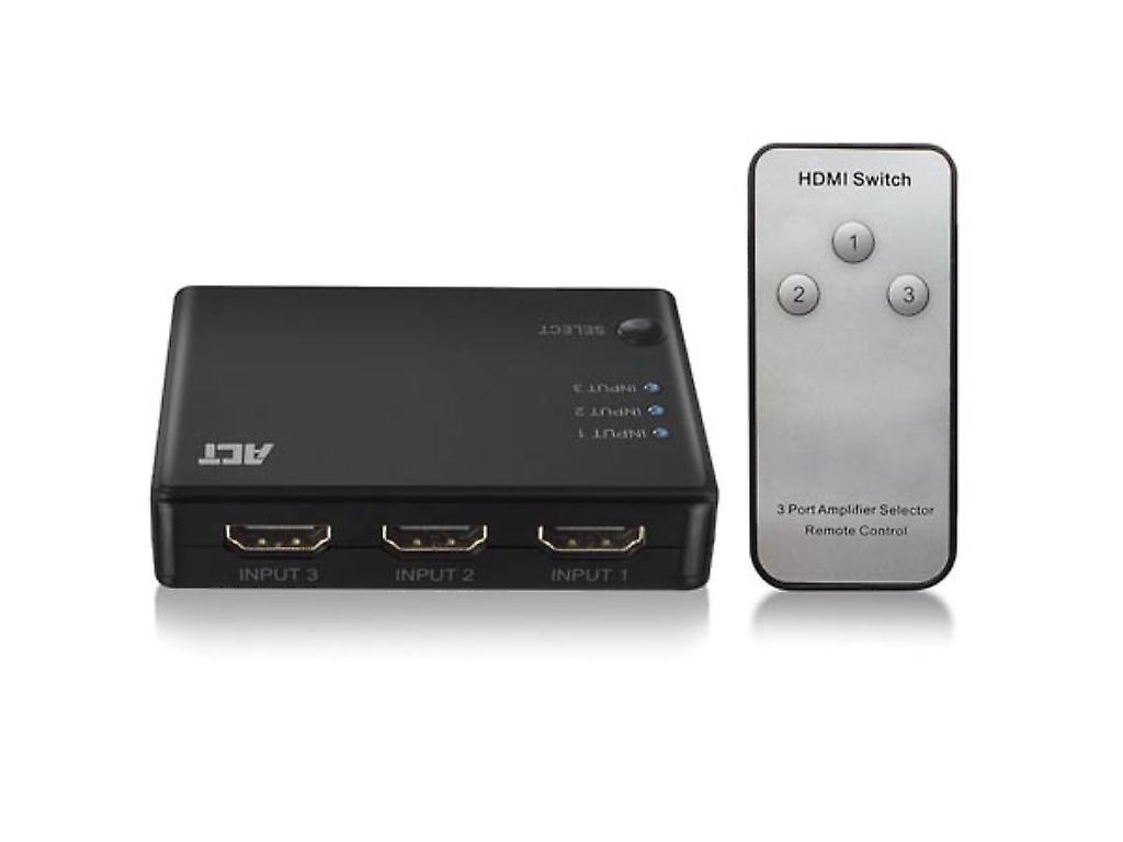 Switch HDMI ACT 4K 3 porte, visualizzazione di 3 sorgenti HDMI su un monitor.