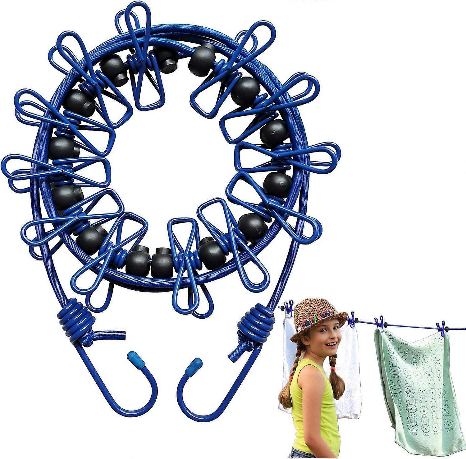 Portable Clothesline with 12 Clothespins Windproof Travel Clothesline Elastic Retractable Laundry Cl