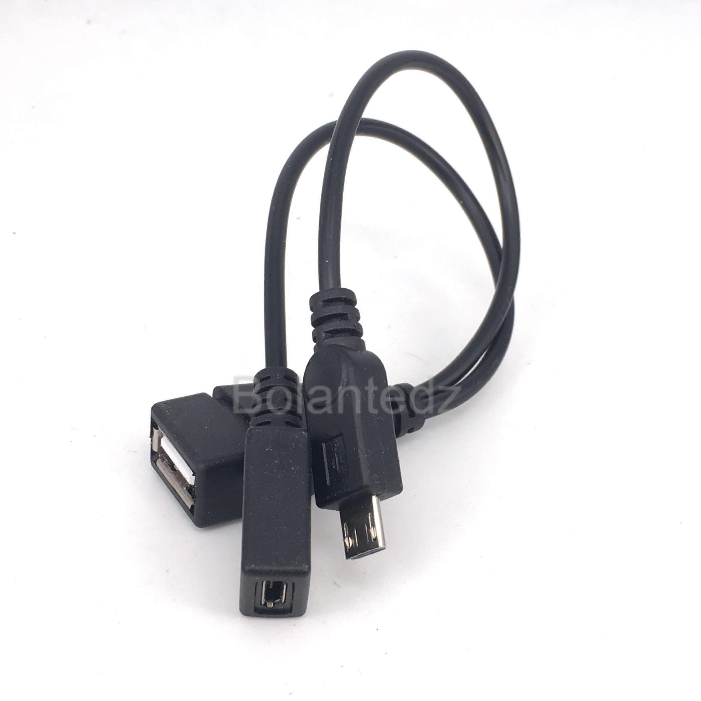 2 in 1 Micro USB OTG Power Splitter, USB to Micro 5 Pin Adapter, 20cm Male/Female Cable