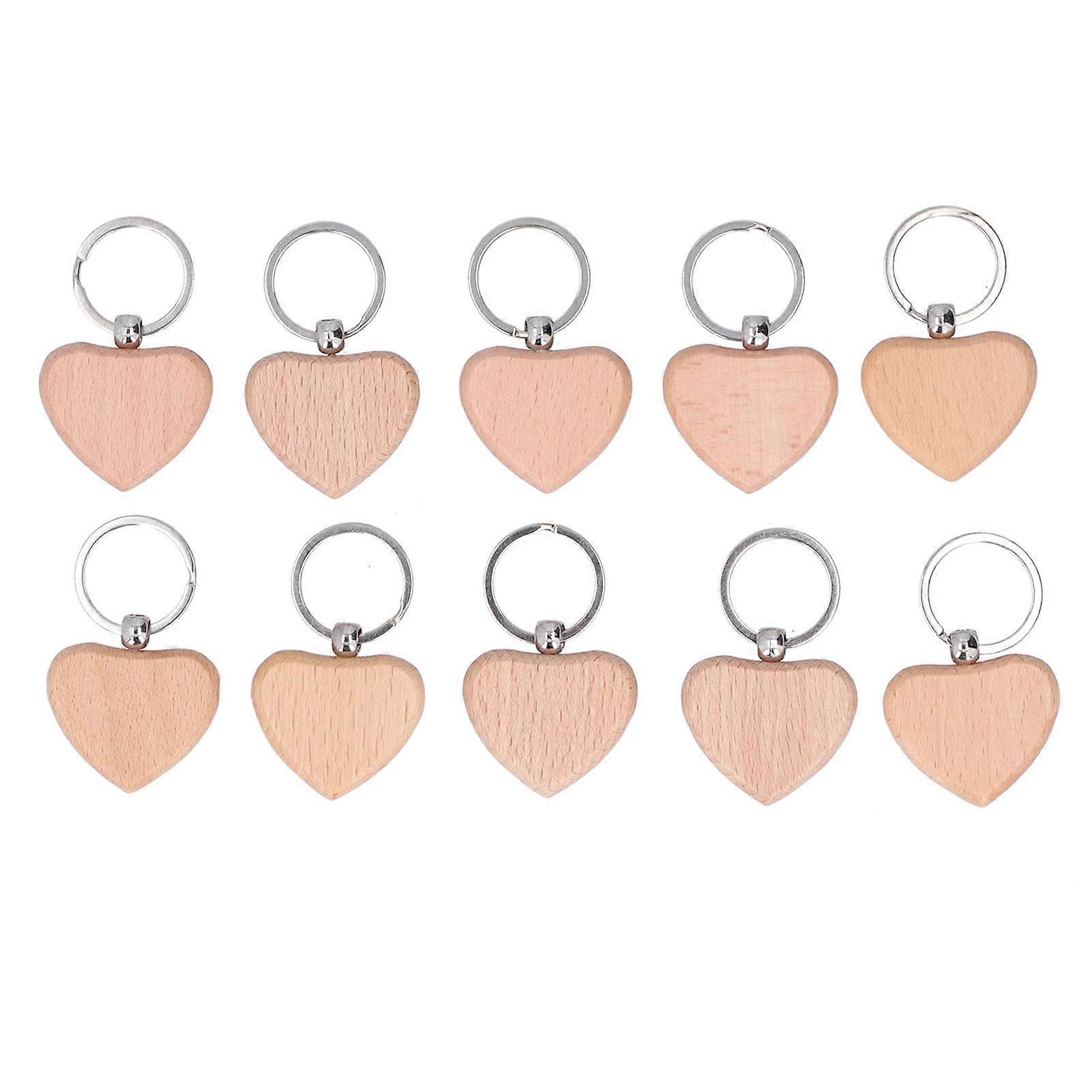 10Pcs Wooden Key Chain Light Weight Write Engrave Easily Stylish Heart Shaped Blank Wooden Keychain for DIY Gift