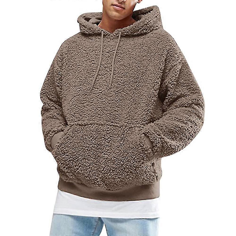 Men Solid Fleece Long Sleeve Front Pocket Hoodie Hooded Pullover Tops
