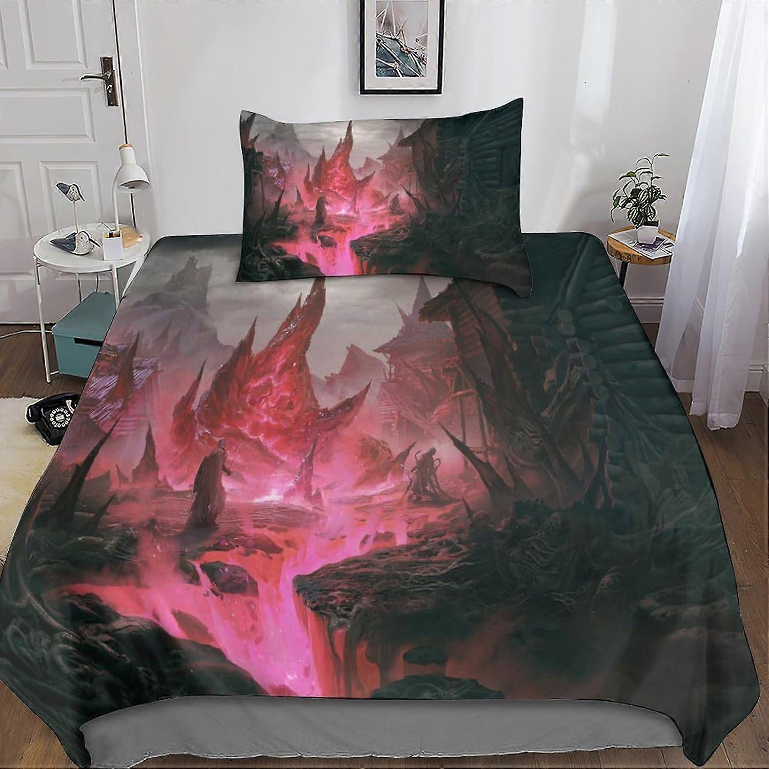 Gothic Skeleton D-shaped Print Pattern Bedding Sets Skull Duvet Cover with Pillowcases Microfiber Bedding,Bedding Linen for Adults and Children 135*20