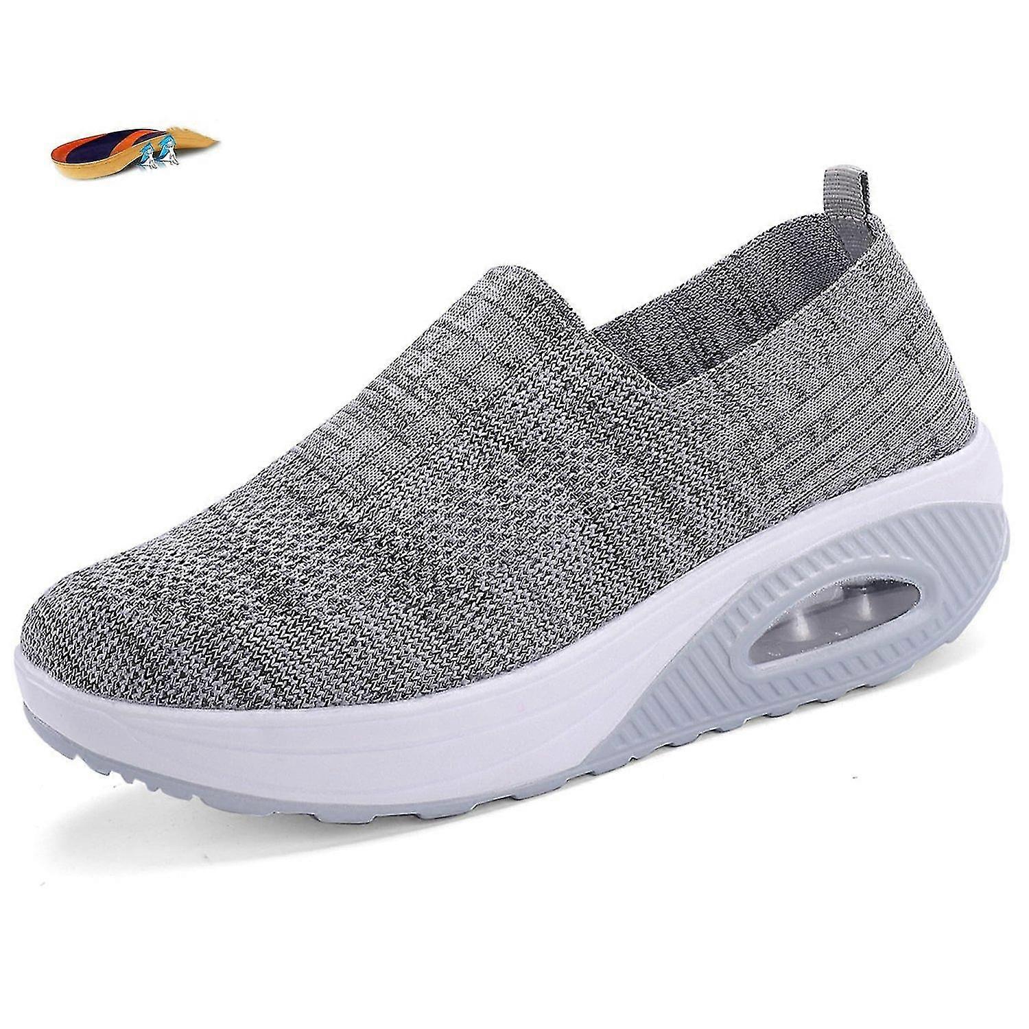 Women's Cushion Slip-on Walking Shoes Platform Casual Wedge Rocker Mesh Breathable An