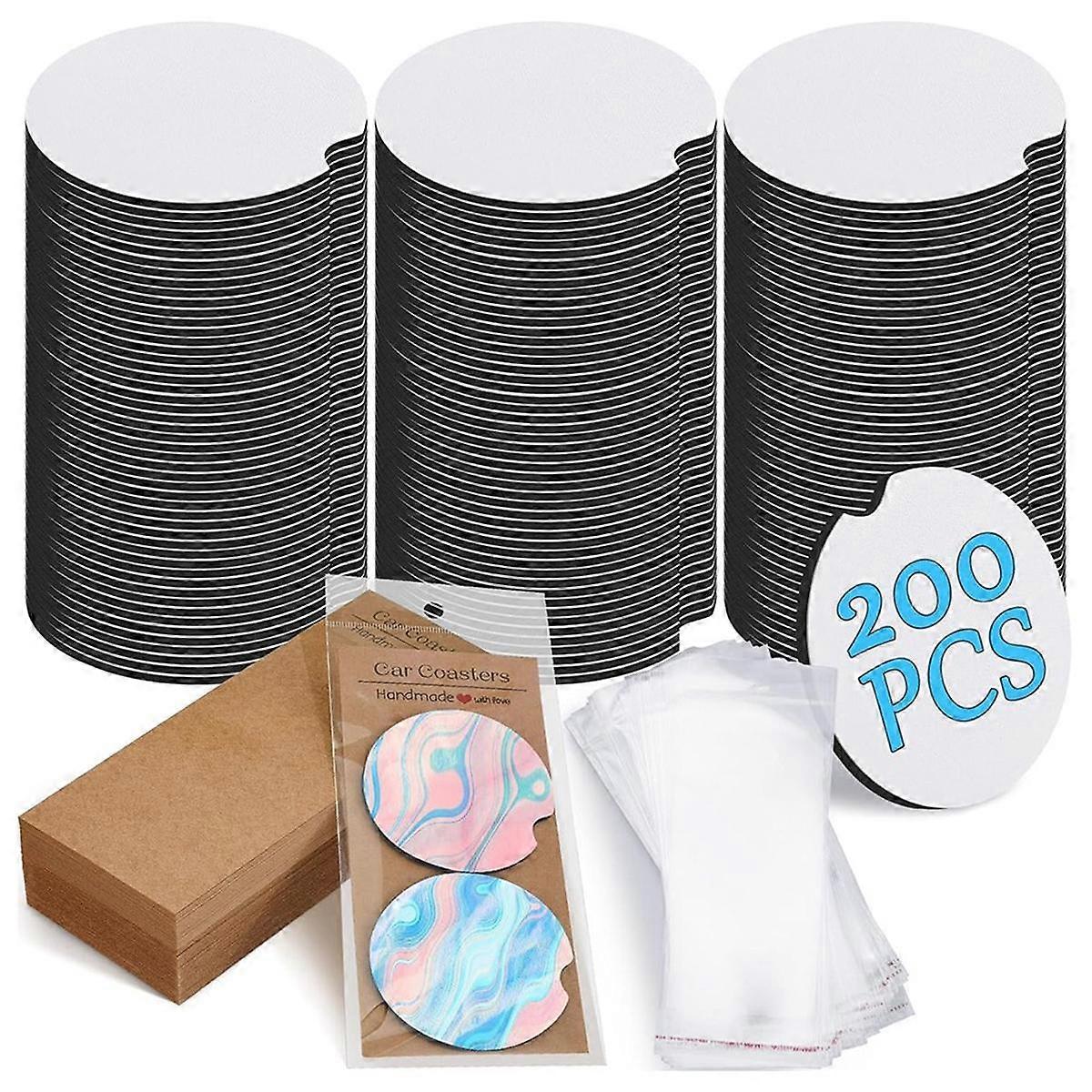 Sublimation Car Coaster Blank Set, 200Pcs 2.76inch Blank Sublimation Coaster 100 Adhesive Bag and Display Card Brown
