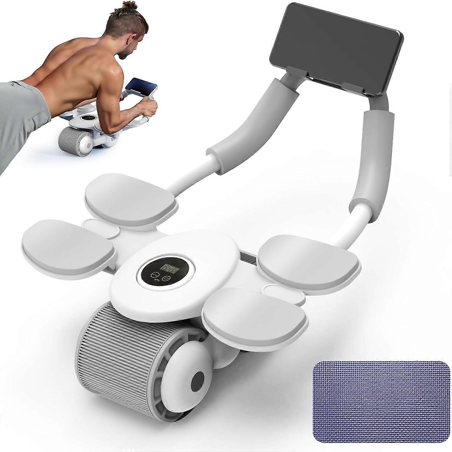 4-Elbow Support Ab Roller Automatic Rebound Abdominal Wheel with Phone Stand for Abdominal Exercise Machine, 2024 Abs Workout Equipment, Dolly Core St