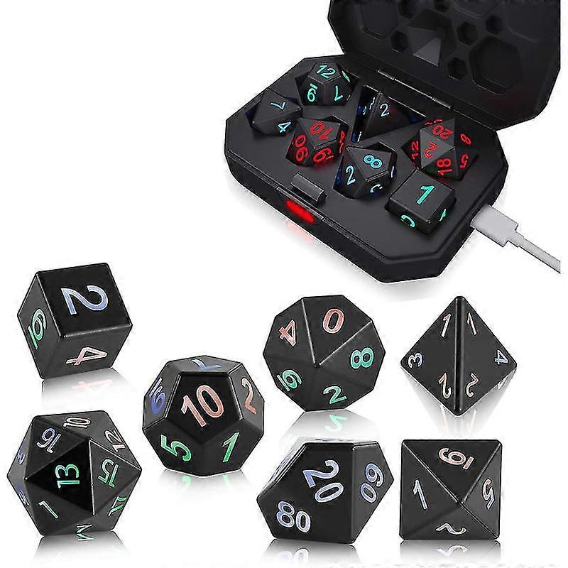 Light Up DND Dice, 7 Pcs Glowing Polyhedral Dice Set with Charging Box