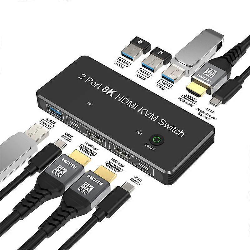 2 Port 8K HDMI KVM Switch 2 in 1 Out 8K@60Hz 4K@120Hz