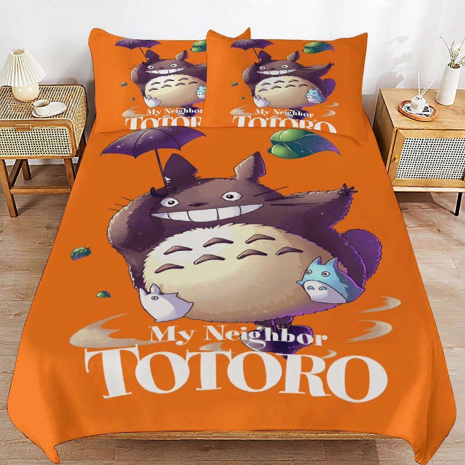 x82 My Neighbor Totoro Capa de Edredom de Cama Conjuntos de Cama de Microfibra Impressos em 3D Conjuntos de Edredom Leve de 3 Peças, 1 Capa de Edredom e 2 Fronhas para Criança