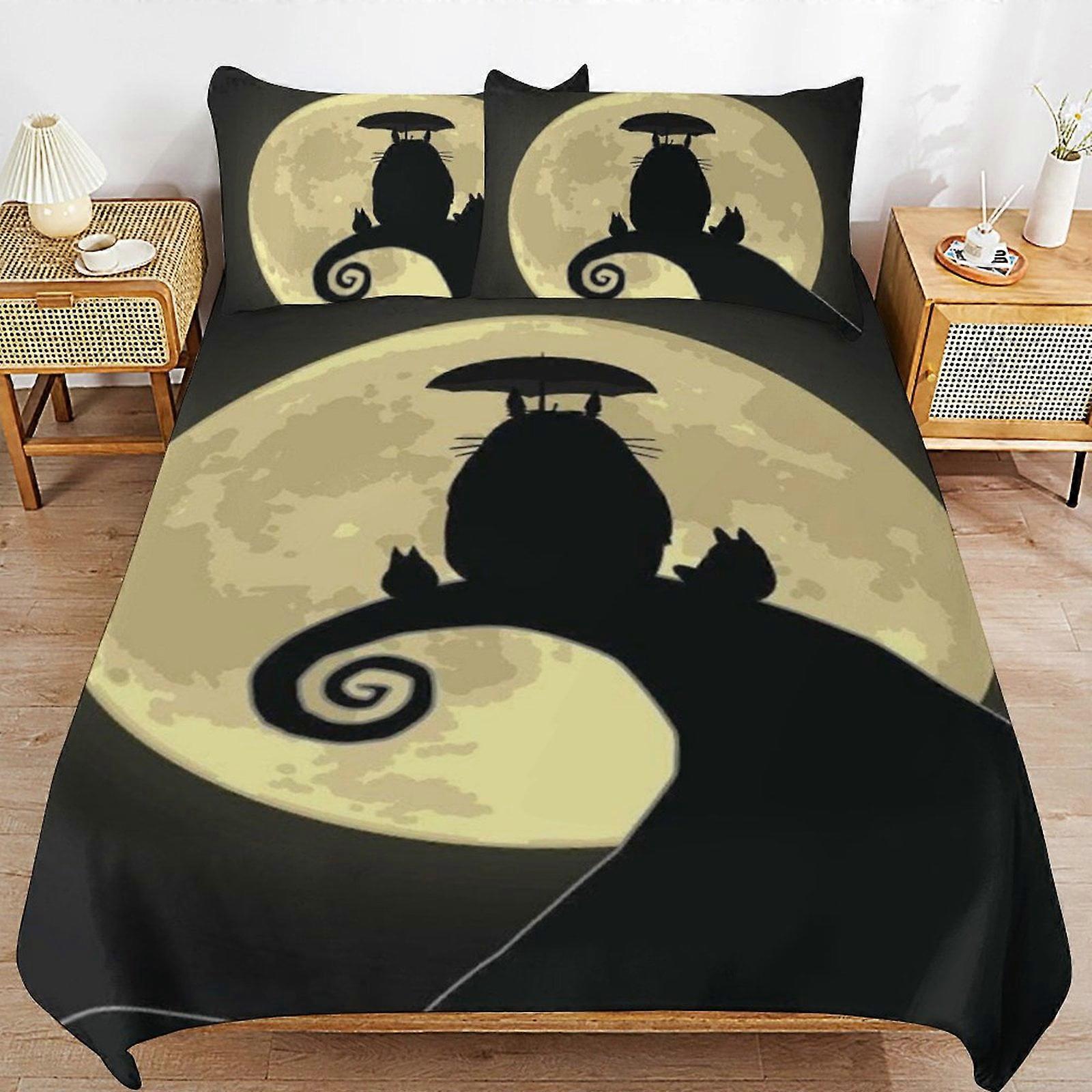 x256 Totoro Conjunto de Edredom 3 Peças Conjunto de Capa de Colcha Conjuntos de Cama Macia para Todas as Estações (1 Edredom 2 Fronhas) hb256