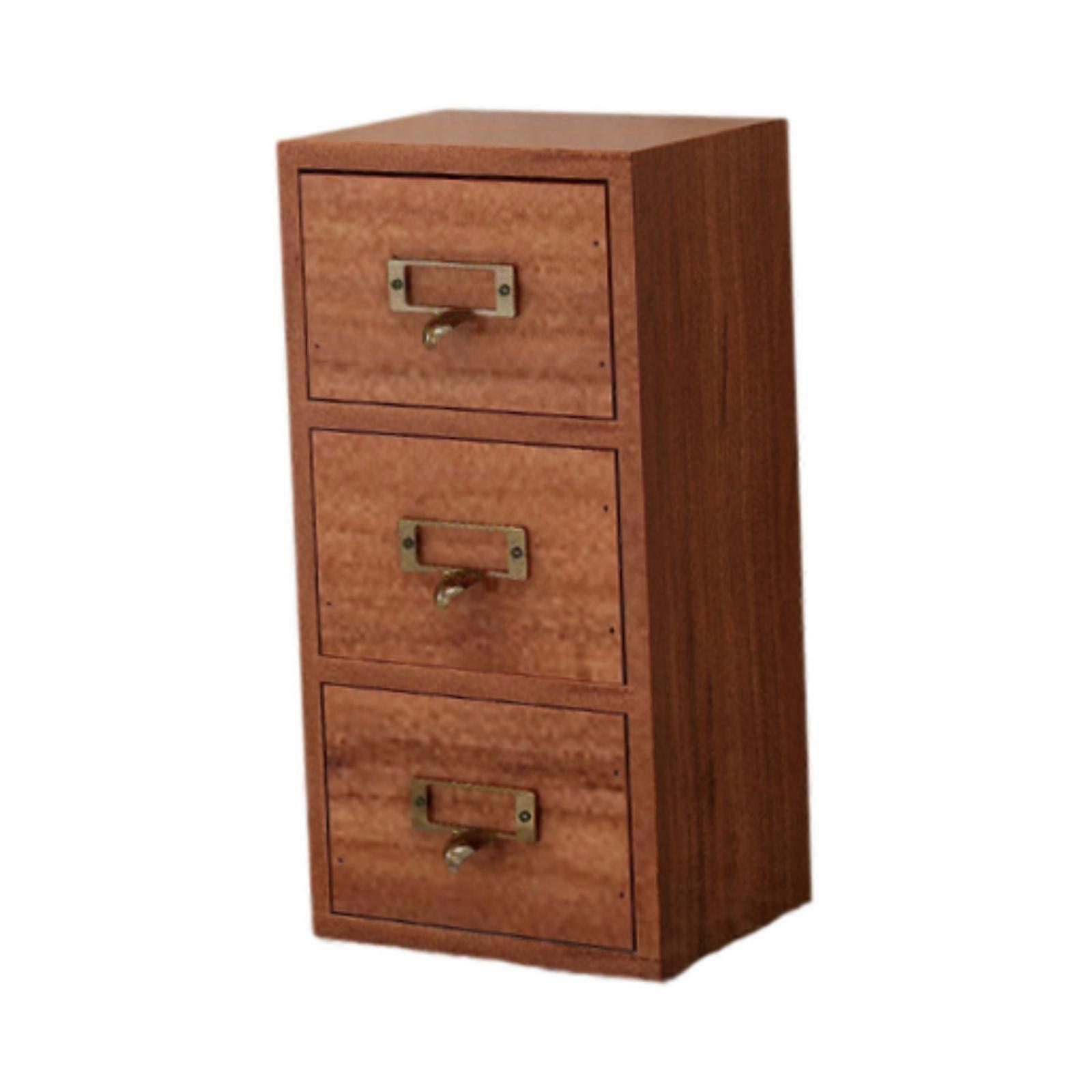 صندوق تخزين درج خشبي منظم مكتب خشبي ريترو لخزانة ملابس المطبخ 13.5x10x26.5 سم 3 أدراج