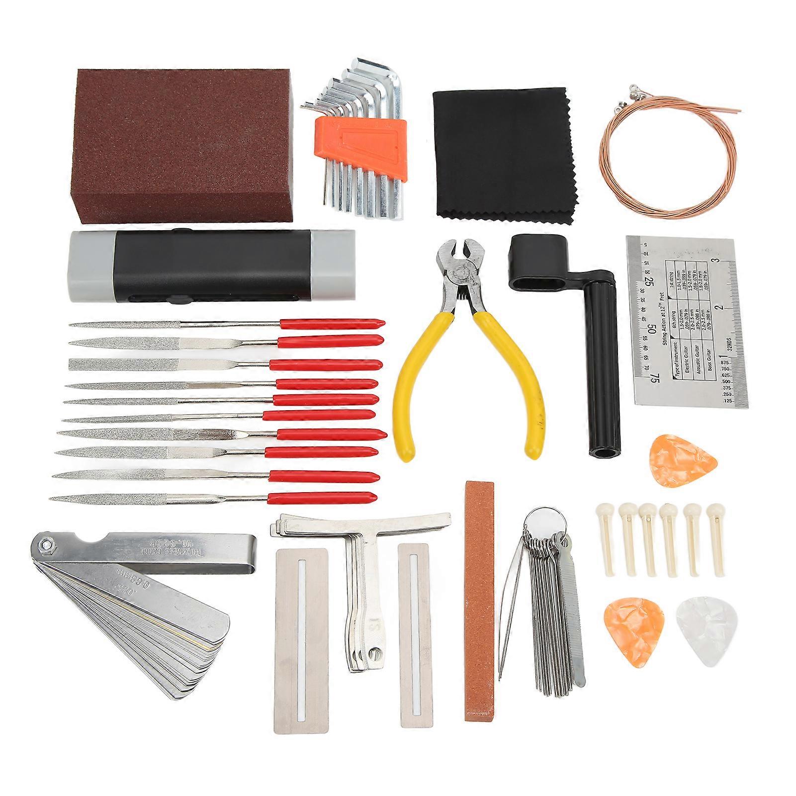 Guitar Repair Tool String Bridge Pin Pick Polishing File Ruler Maintenance Set Kit