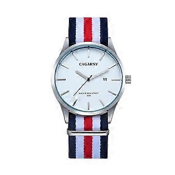 CAGARNY 6865 Concise Style Reloj de pulsera de cuarzo impermeable ultra delgado con banda de nylon a rayas