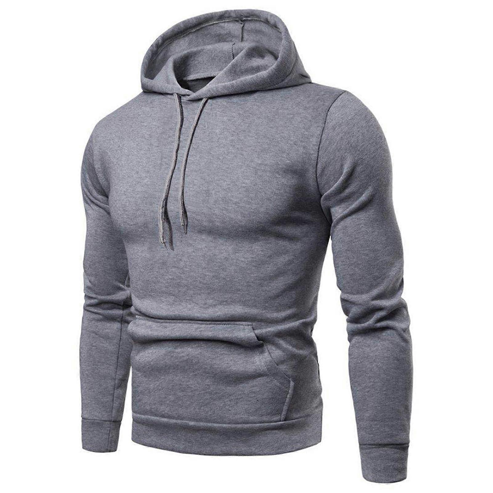 Men\'s Basic Hoodie with Front Pocket Plush Lined Winter Sweatshirt Solid Color