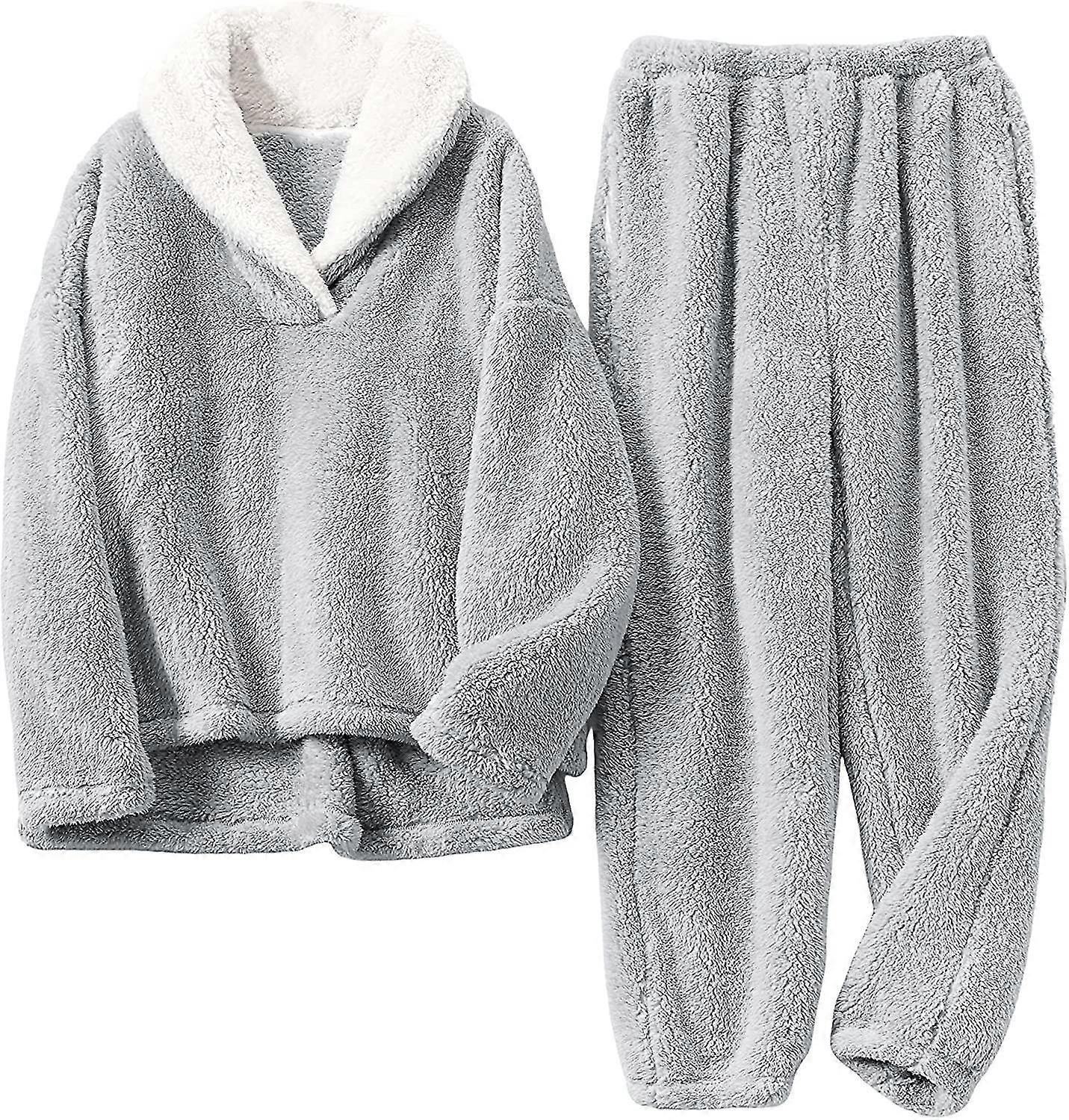 Womens Fluffy Pajamas Set Warm Fleece Pants Pulr P Sleepwear