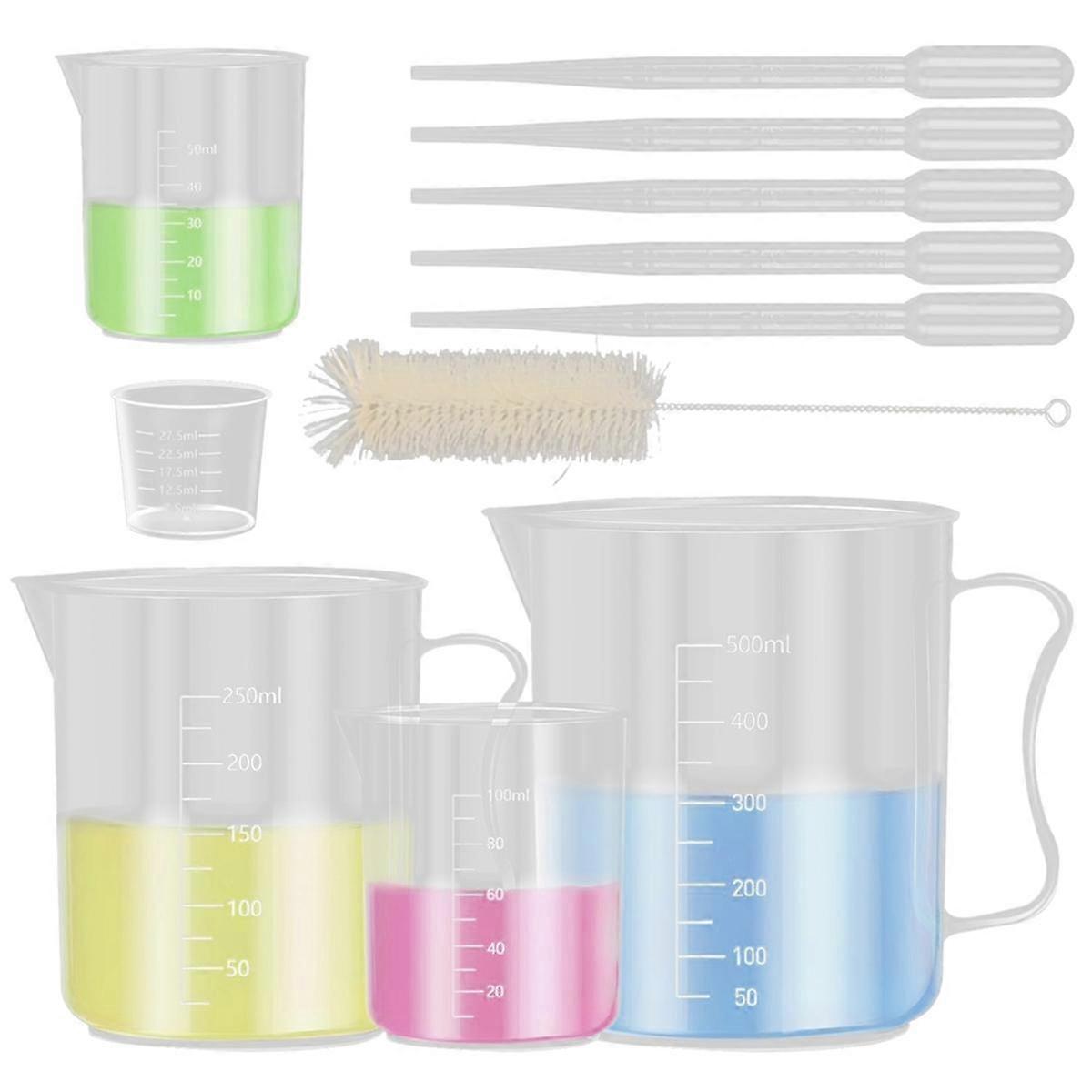 5-Piece Plastic Graded Beaker Set with Handle, Beaker, 5-Piece Pipette and Brush