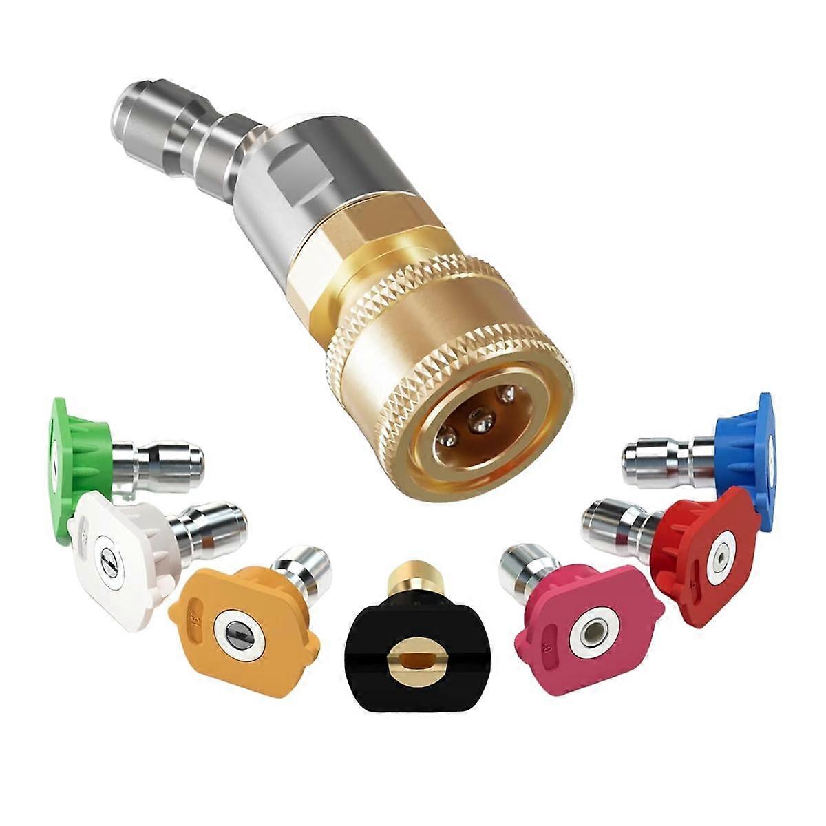 Quick Pivoting Coupler Attachment+7 Pressure Washer Nozzle Tips,1/4 Inch Quick Connector with 360
