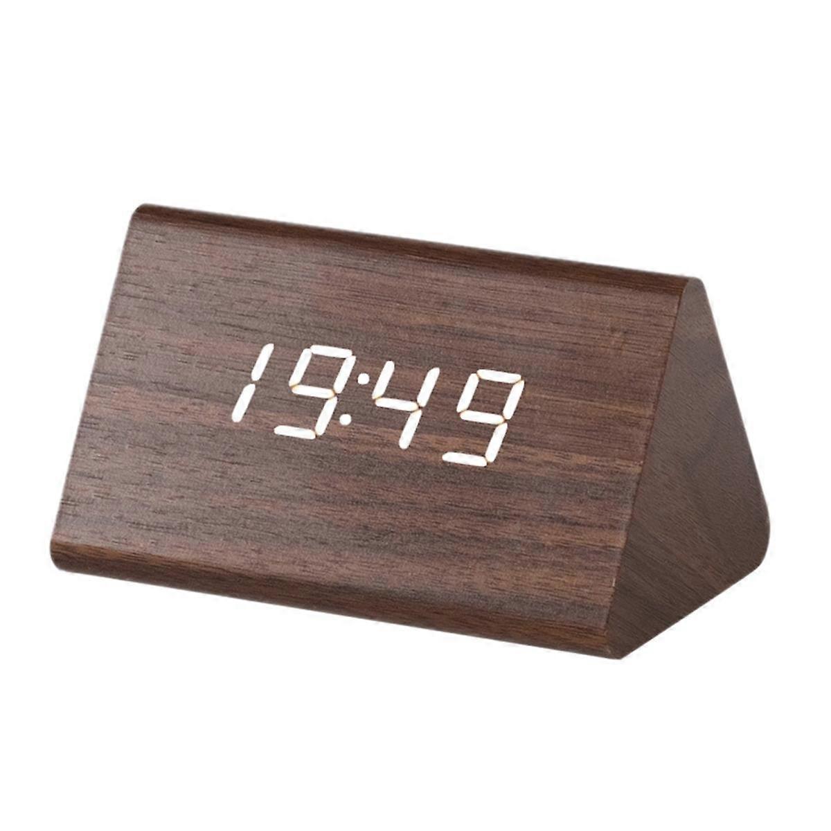 Wooden Clock Multifunctional LED Electronic Alarm Clock Wooden Voice-Controlled Clock Digital Silen
