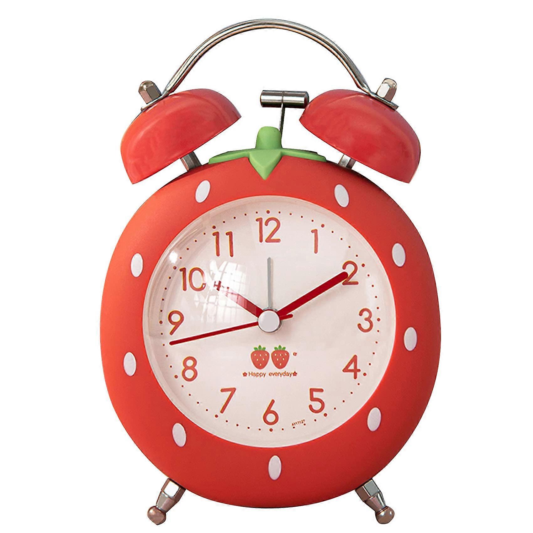 Strawberry Shaped Alarm Clock for Kids, Cute Alarm Clock for Deep Sleepers with Backlight, Loud Twin Bell Alarm Clock for Bedroom Decor (Red)