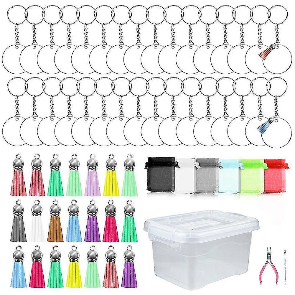 313pc Acrylic Keychain Blanks, Clear Circle Discs Keychain Rings Keychain Tassel Yarn Bags Jump Rin