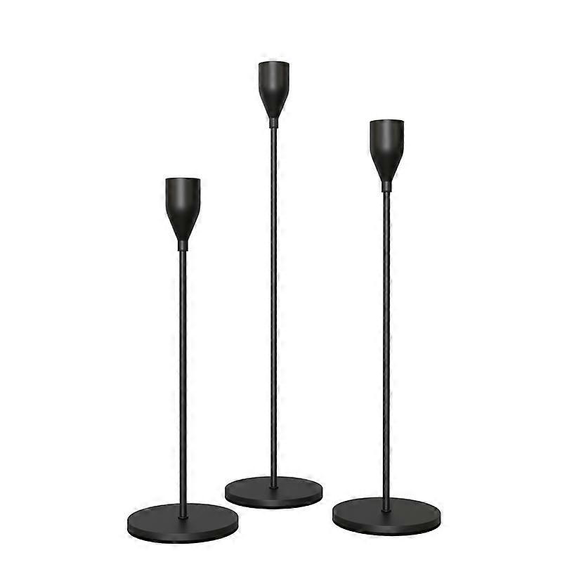 Black Candlestick Holders, Set of 3 Modern