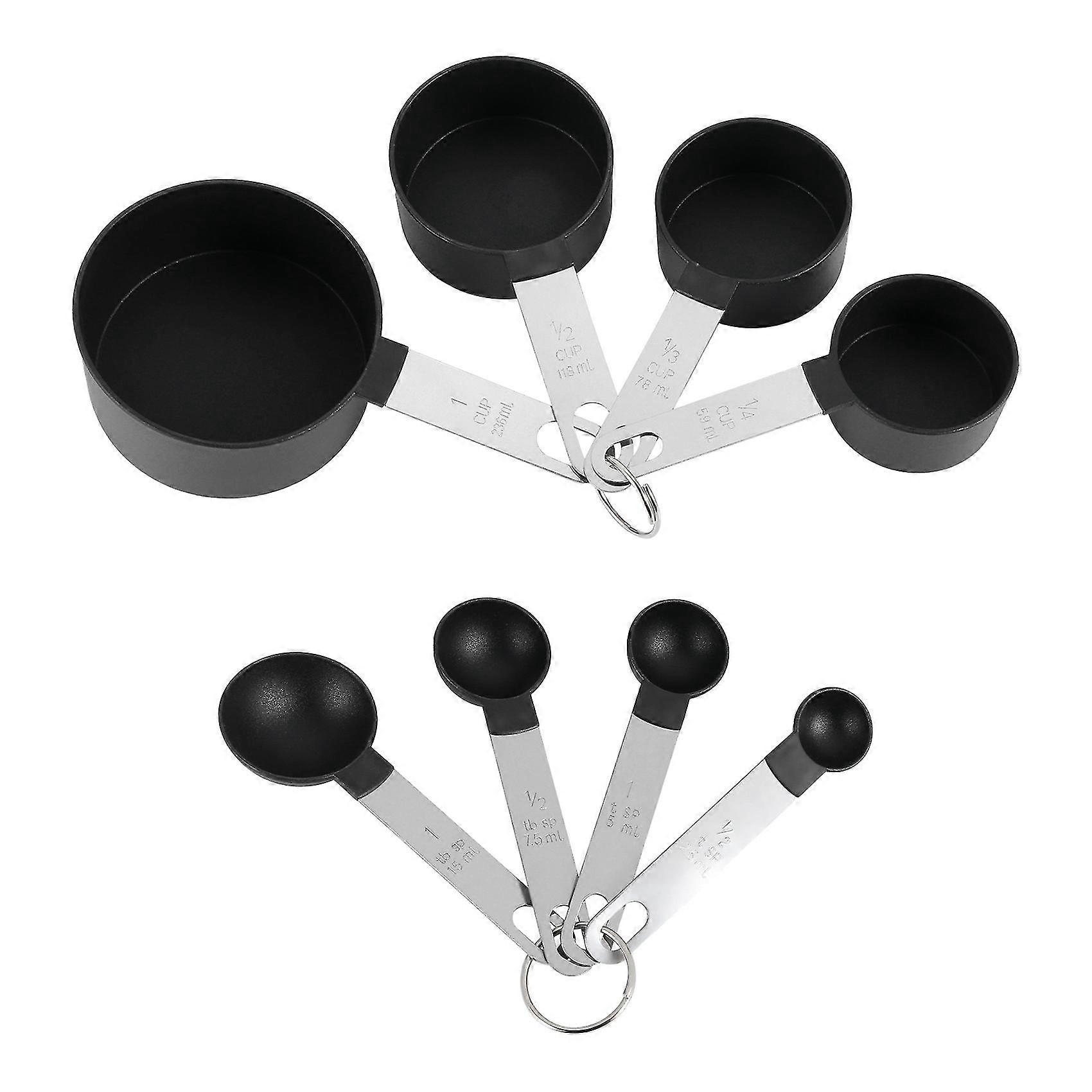 8-Piece Measuring Cups and Spoons Kitchen Nesting Measurement Tools for Liquids and Solids,Black