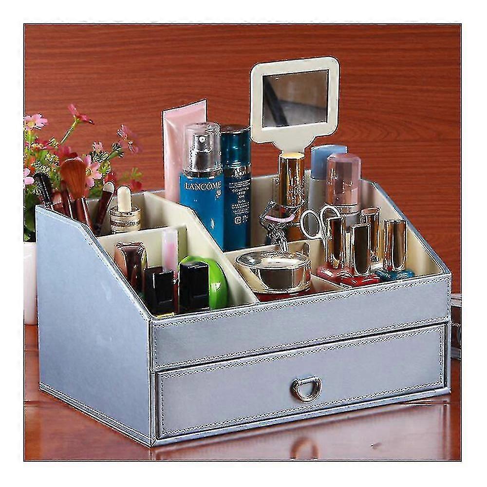 Pearly Lustre Leather Mirror Comestics Storage Box(blue)