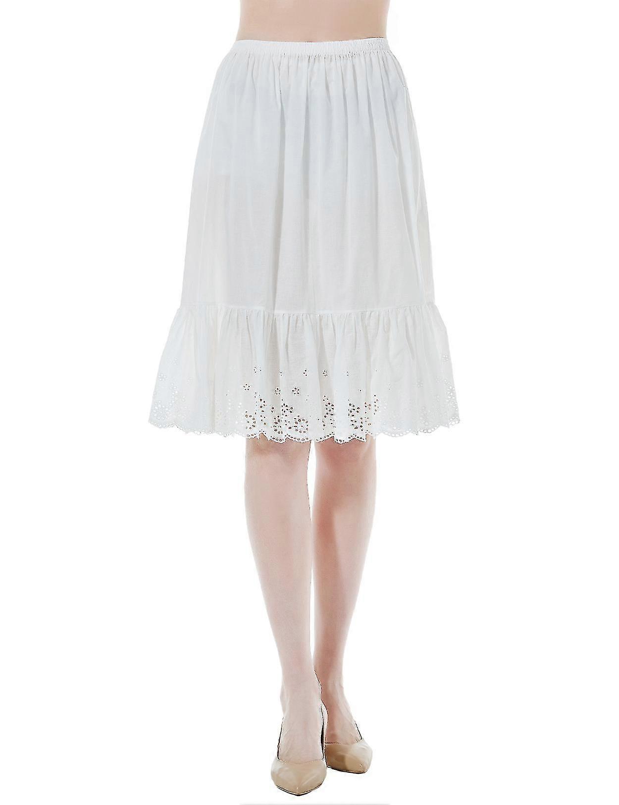 المرأة نصف زلة تنورة تحتية 100 ٪ القطن تنورة الموسع مع الرباط التطريز A- خط ثوب نسائي الملابس الداخلية طول الركبة تنورة الصيف الطويل العاج