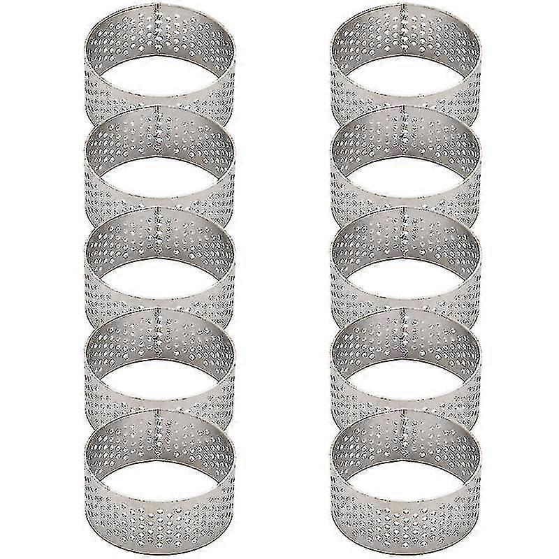 10pcs 4.5cmラウンドステンレス穴あきシームレスタルトリングキッシュリングタルトパイタルトリングホールヒ付き