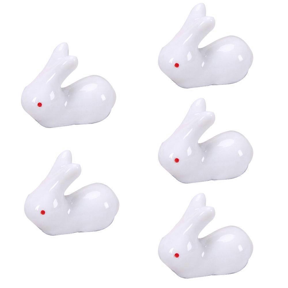 5-piece mini cute rabbit ceramic chopsticks rest spoon fork tool holder