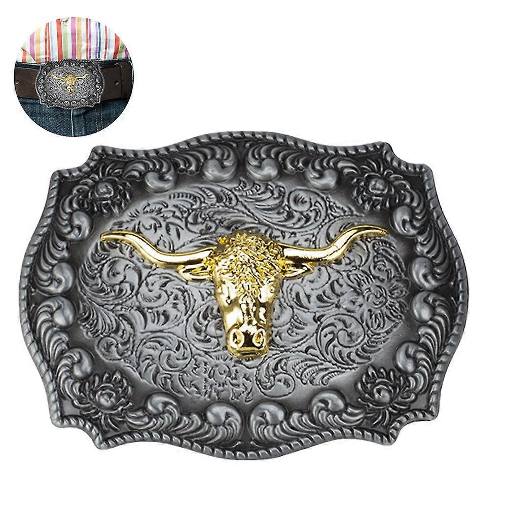 Golden Eagle Two -Color Belt Buckle Bull Head Metal Leather Belt Head