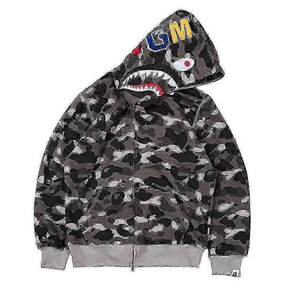 New Trend Shark Hoodie Camo Print Cotton Casual Loose Zip Hoodie Jacket For Men Women