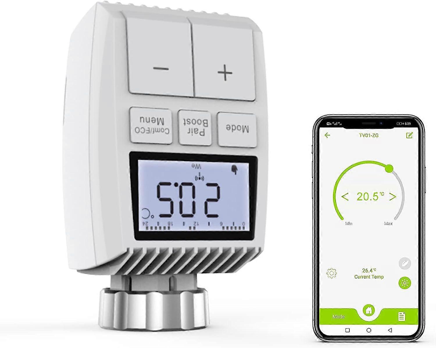 Zigbee3.0 Smart Radiator Thermostat, Smart Radiator Controller With App Control, Wi-Fi Smart Heating Control Compatible With Alexa And Google - 1Pack-