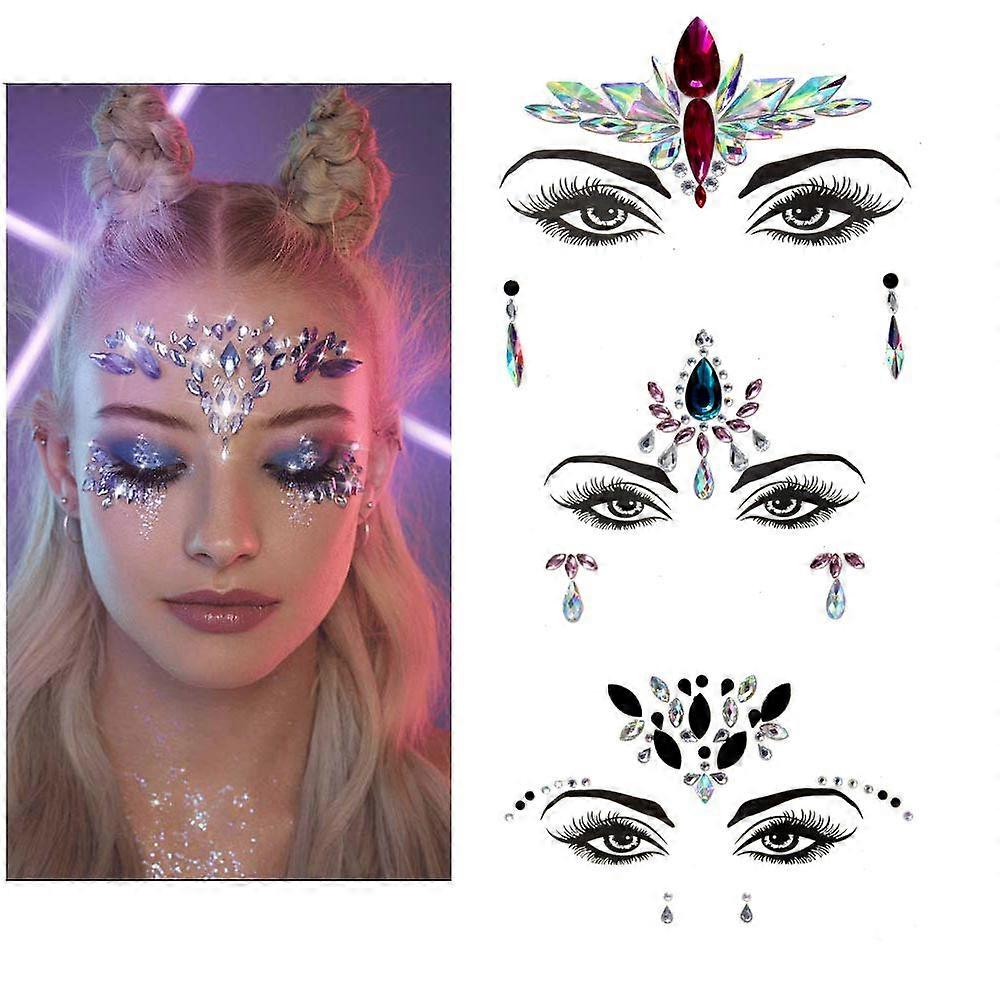 3pcs Halloween Noctilucent Face Gems Tattoo Sticker,cosplayE