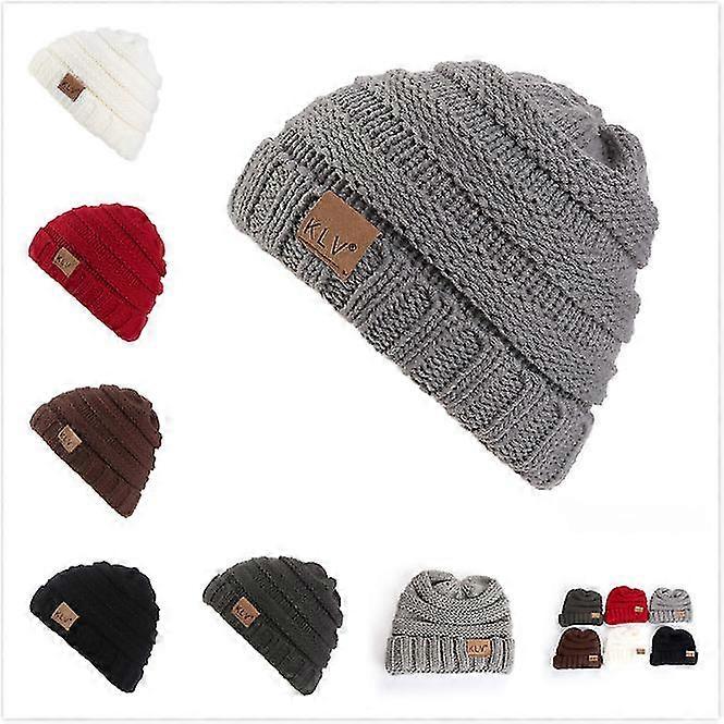 Kids Winter Knit Hat Warm Fleece Lined Hats, Children Cable Beanie Skull Cap